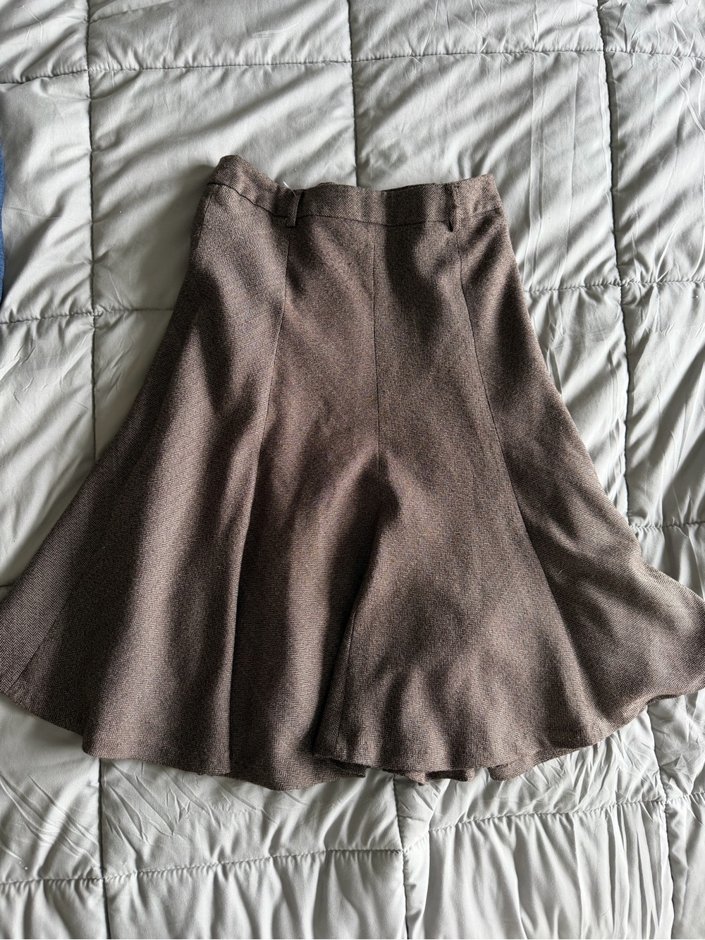 Brown Low Rise Wool-Blend Midi Skirt